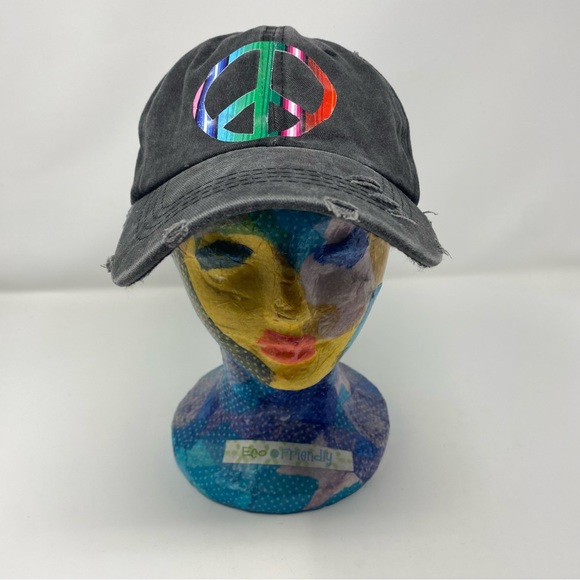 Serape Peace Sign Distressed Baseball Hat ☮️ - Picture 5 of 14